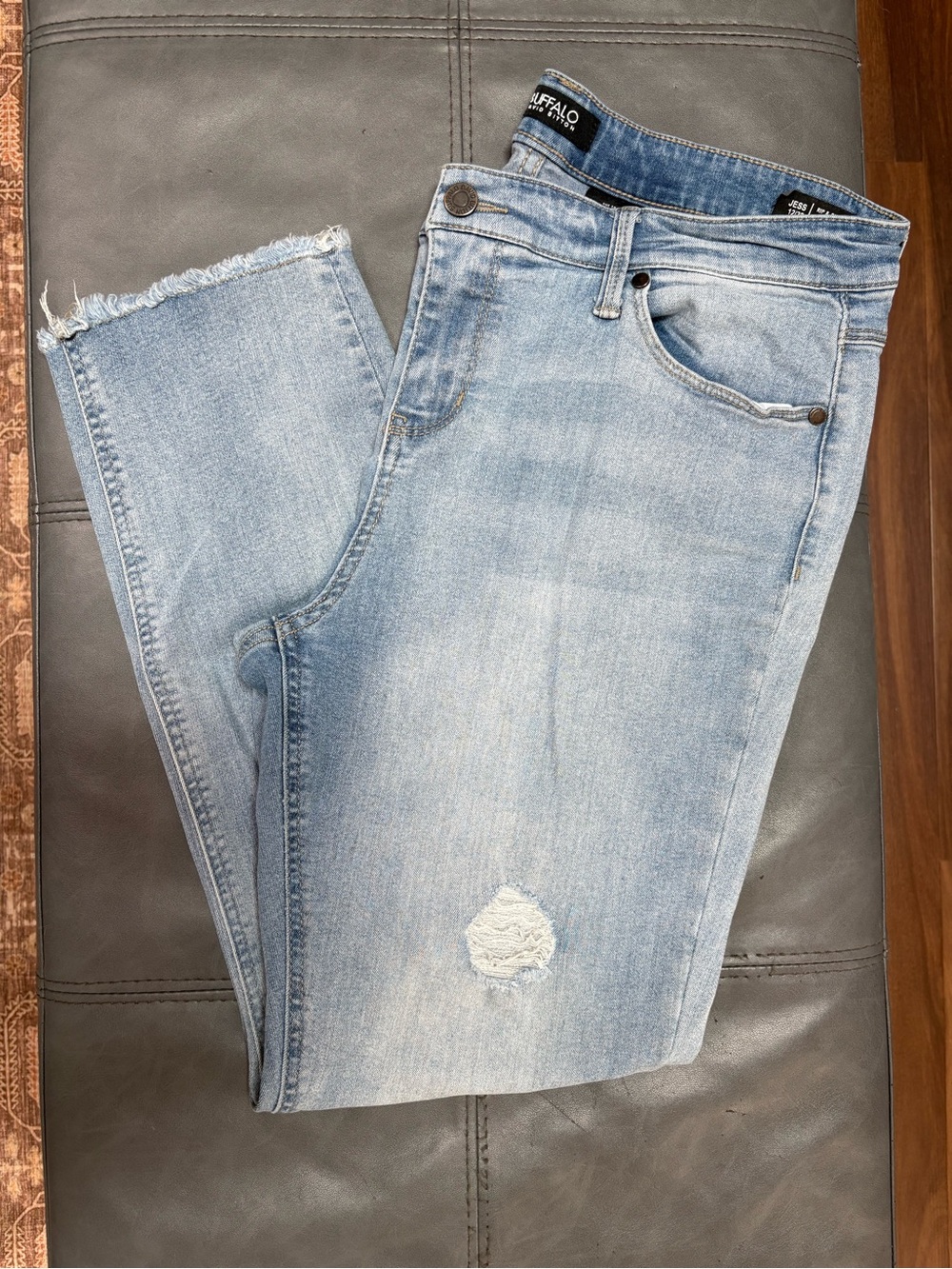 Buffalo Jeans Jess Rip & Repair Sz 12 Mid-Rise Skinny Stretch Fringe Hem
